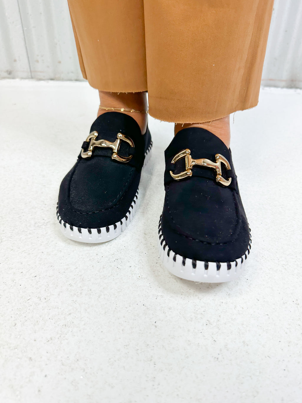 Tulip Slip On Sneaker- Black With Gold Buckle