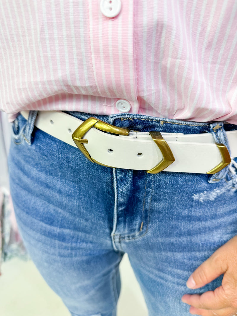 Western Chic Leather Belt- White