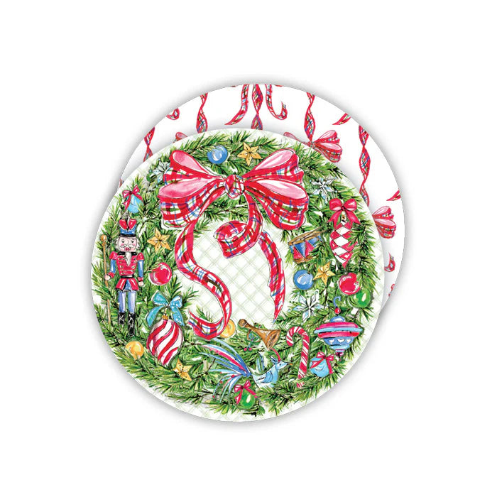 Rosanne Beck- Round Coaster- Wreath with Plaid Bow