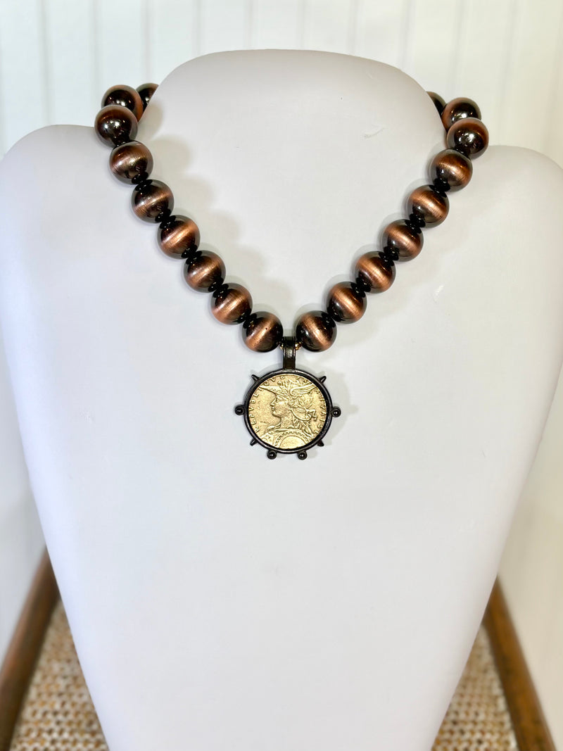 Yochi- Beauty and Bronze Coin Necklace