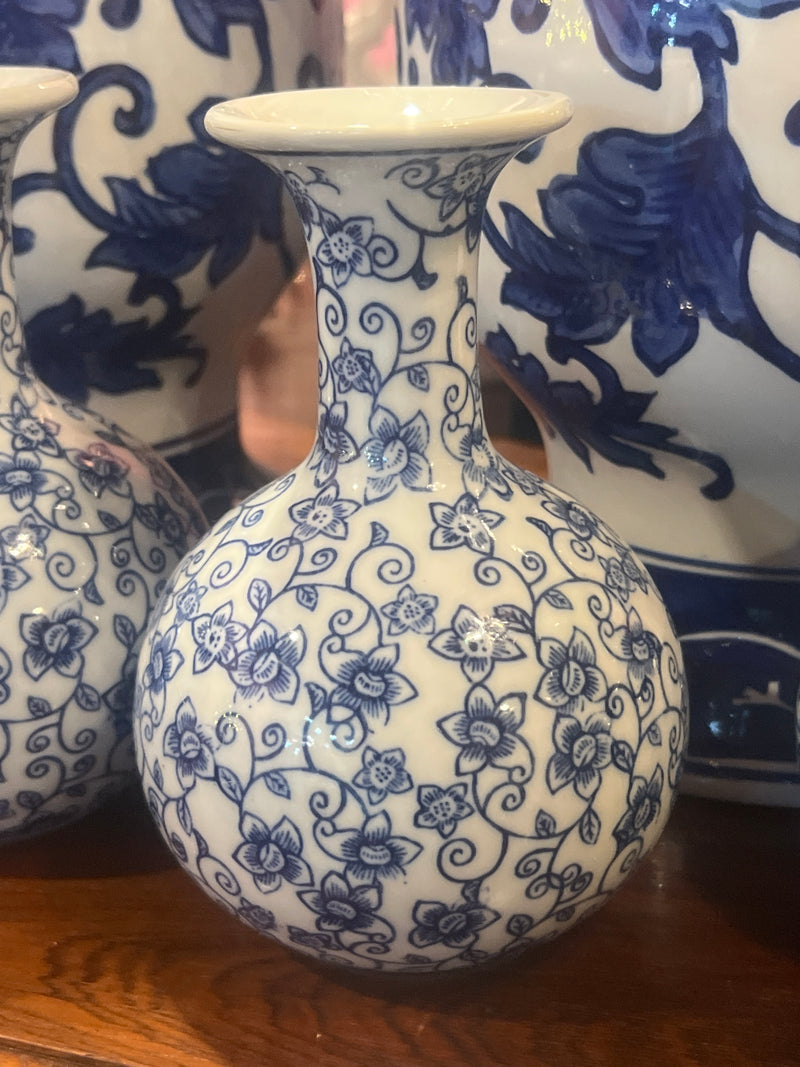 Medium Blue and White Porcelain Chinoiserie Bud Vase