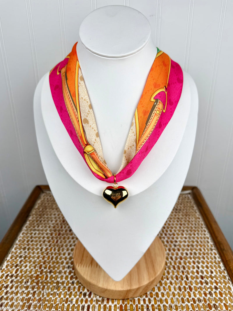 Hart Designs- Pink Scarf Necklace- Small Heart