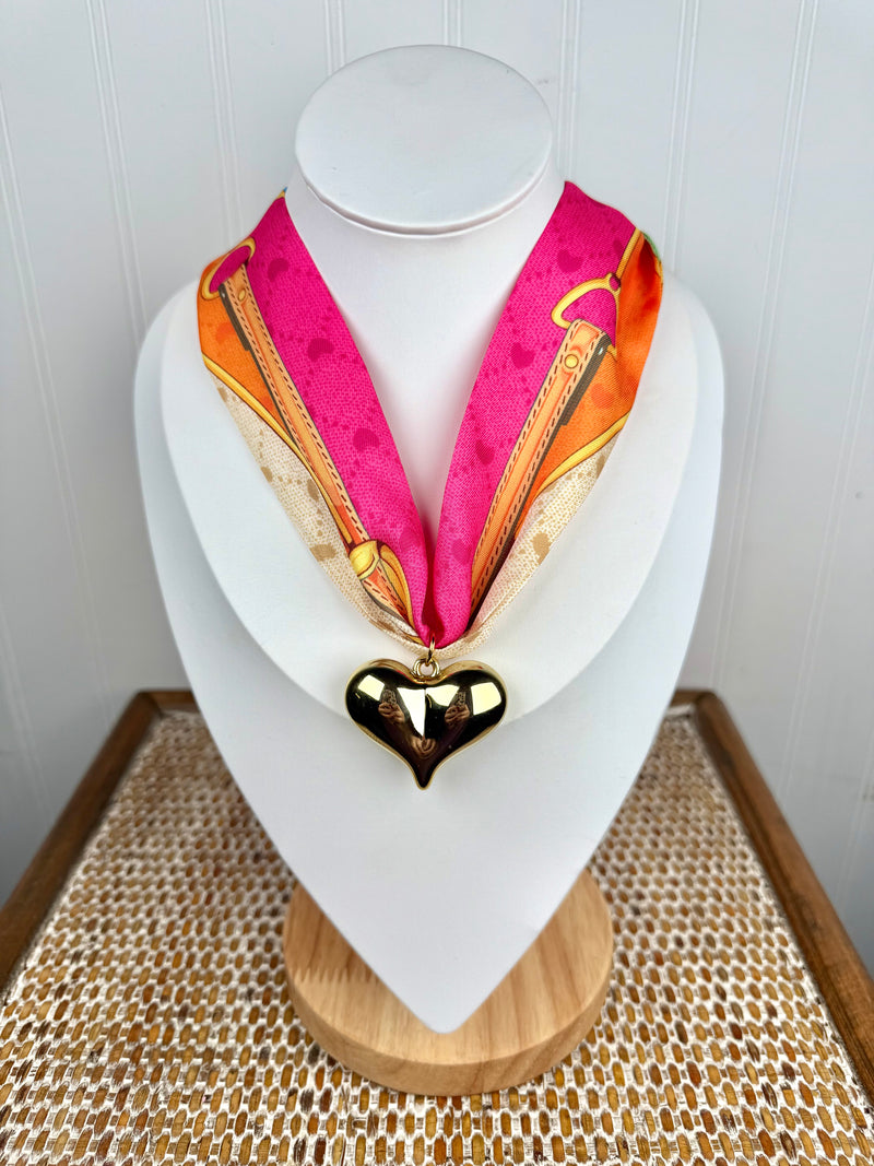 Hart Designs- Pink Scarf Necklace- Big Heart