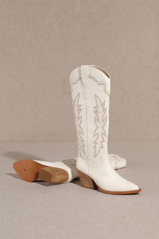 Samantha Cowgirl Boots- Off White