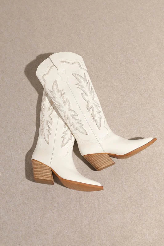 Samantha Cowgirl Boots- Off White