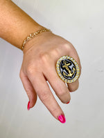 Yochi - Anchors Down Ring - Navy/Rhinestone