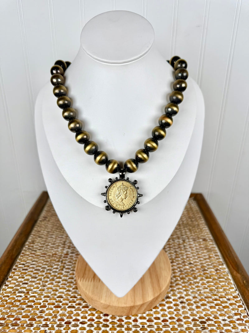 Yochi- Autumn's Coin Beaded Necklace