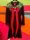 QOS- Black Knit Midi Dress With Red Bow & Wreath