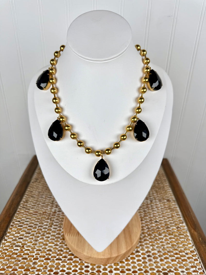 Yochi- Dark Night Teardrop Necklace- Black
