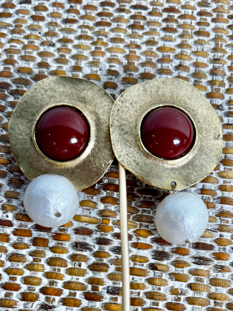 Yochi- Mocha Muse Pearl Earrings