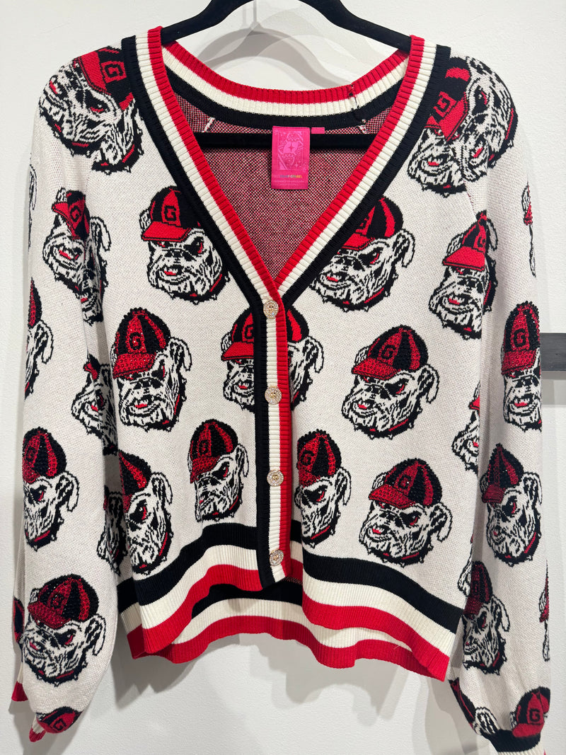 QOS- UGA Knit Mascot Rhinestone Cardigan