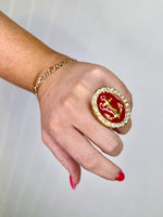 Yochi - Anchors Down Ring - Red/Rhinestone