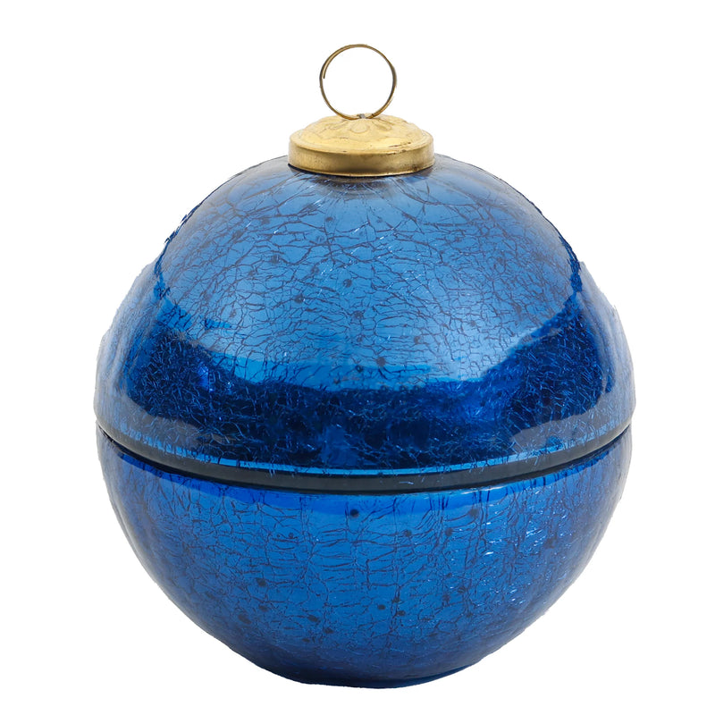 Lux Fragrances- Della Robbia 10oz Blue Glass Ornament Candle