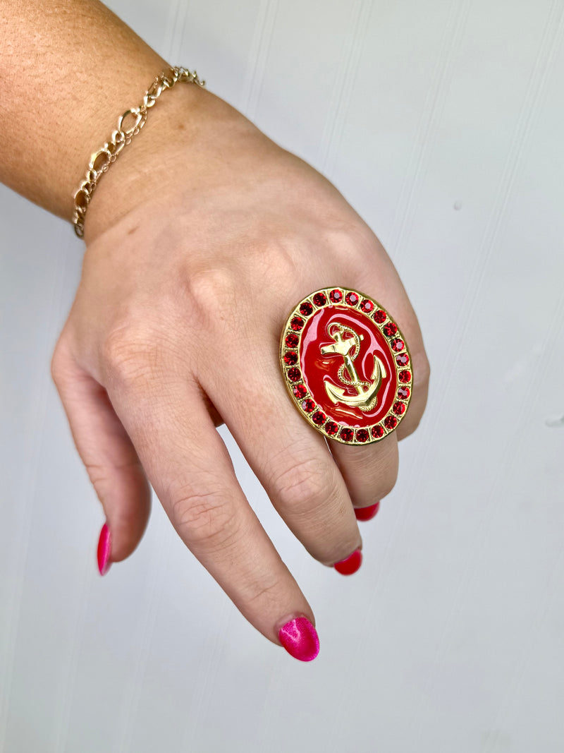 Yochi - Anchors Down Ring - Red/Red Stones