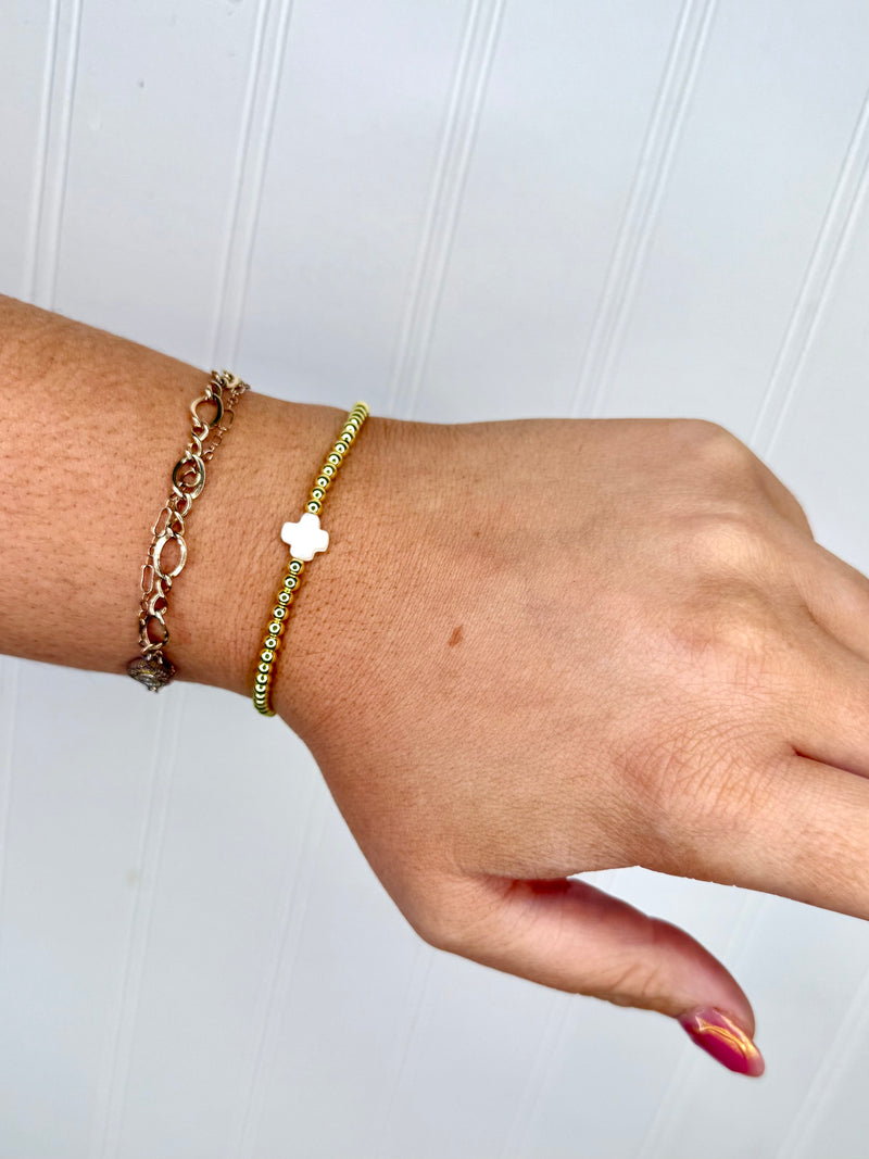Sommer Gold Beaded Bracelet- White Cross