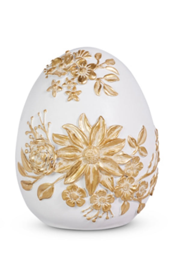 Raz - 7.5" White Floral Accent Egg