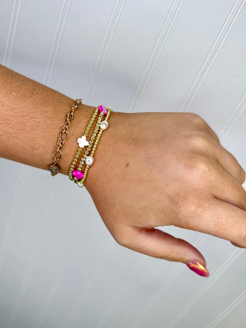 Sommer Gold Beaded Bracelet- White Cross