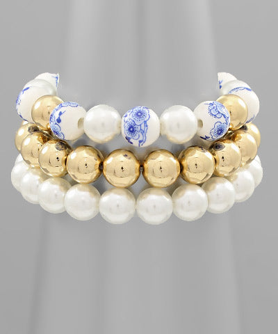 China Blue And Pearl Bracelet Set