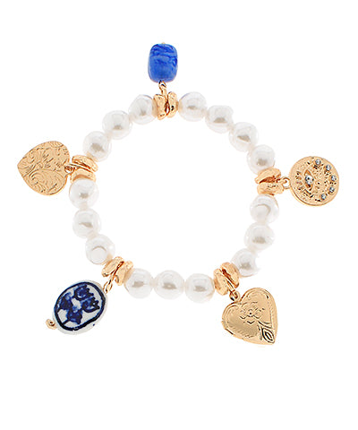 Pretty In Pearls Blue Floral Charm Bracelet