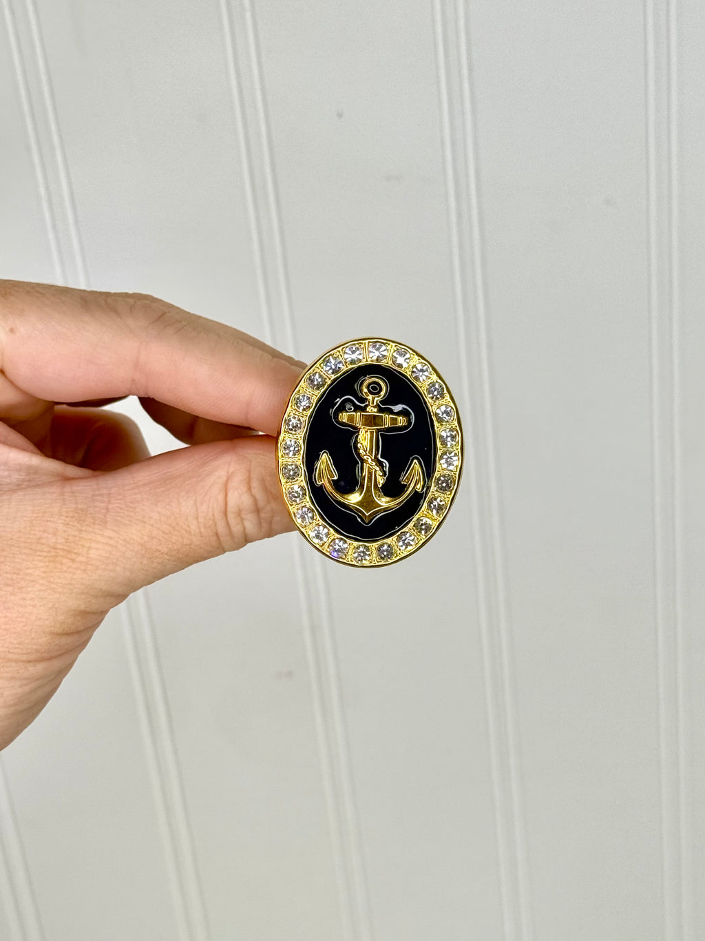 Yochi - Anchors Down Ring - Navy/Rhinestone