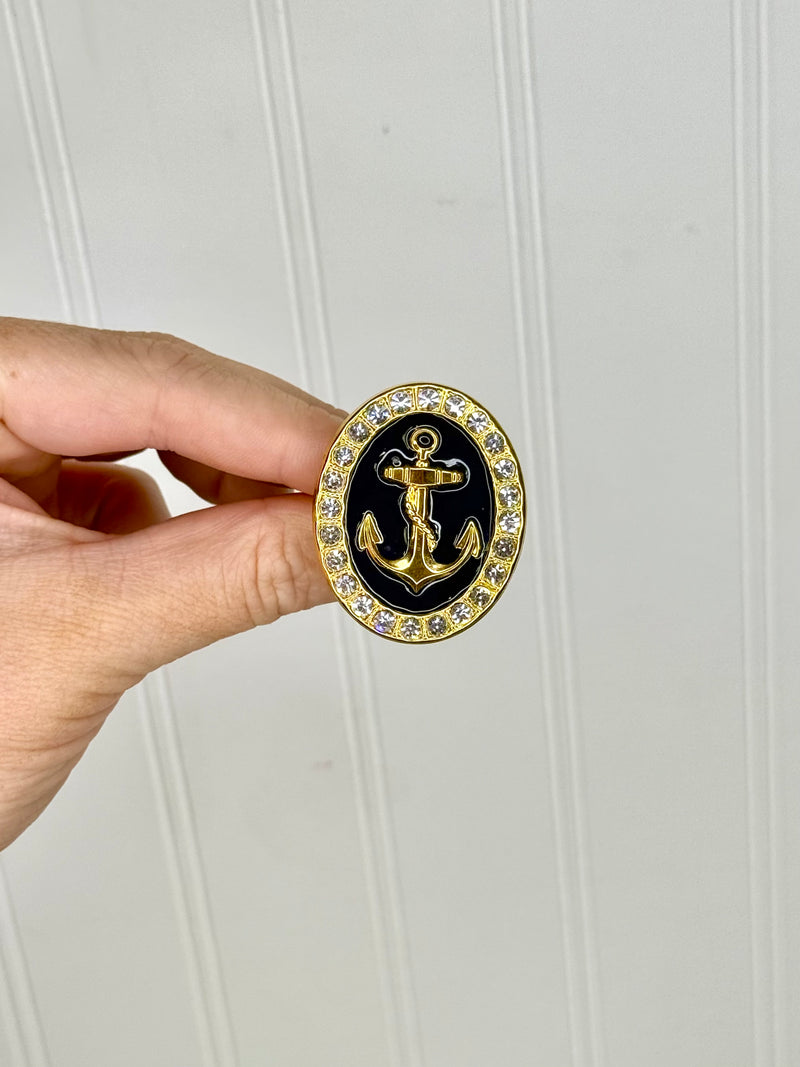 Yochi - Anchors Down Ring - Navy/Rhinestone