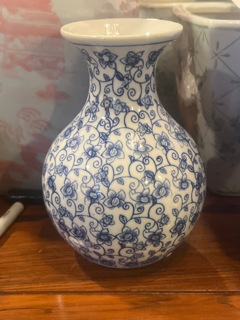 Large Blue and White Porcelain Chinoiserie Bud Vase