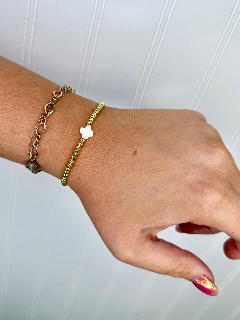 Sommer Gold Beaded Bracelet- White Cross