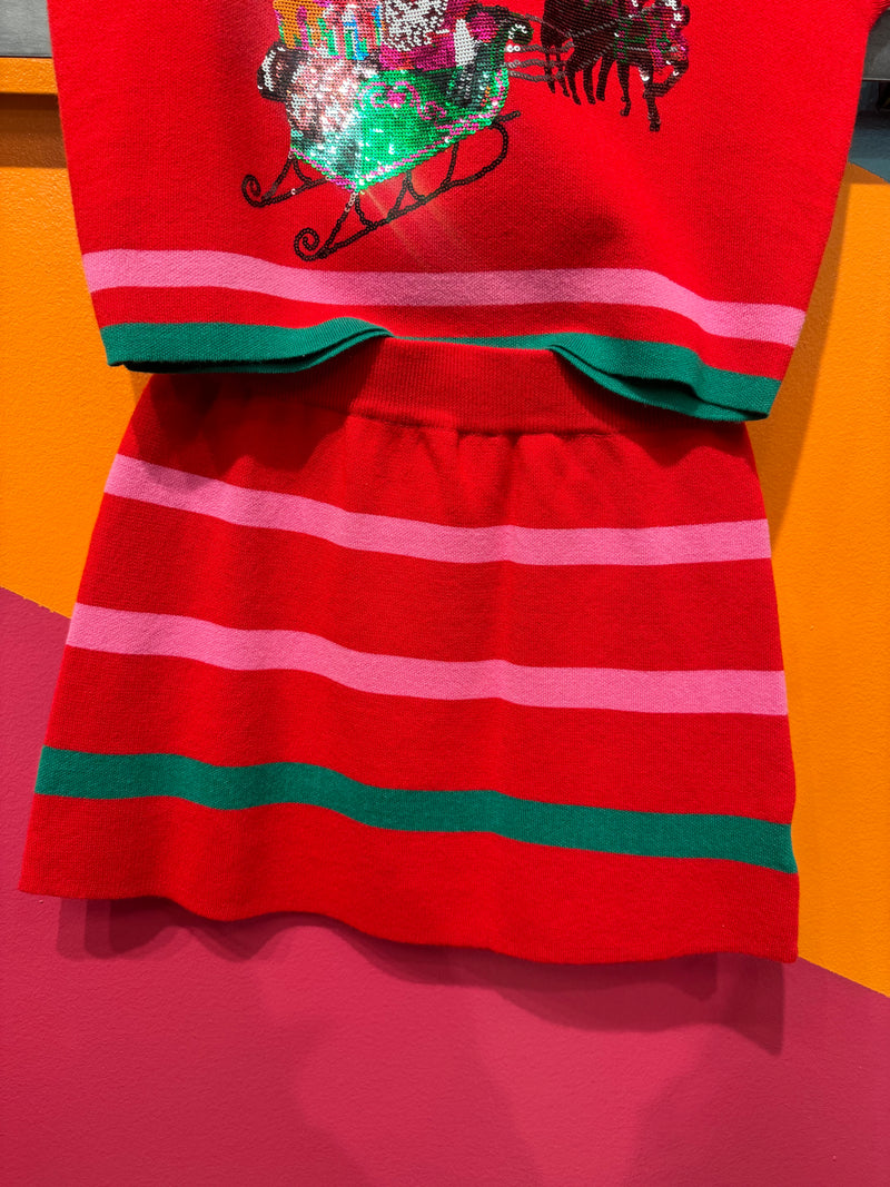 QOS- Red, Green, Pink Stripe Skirt