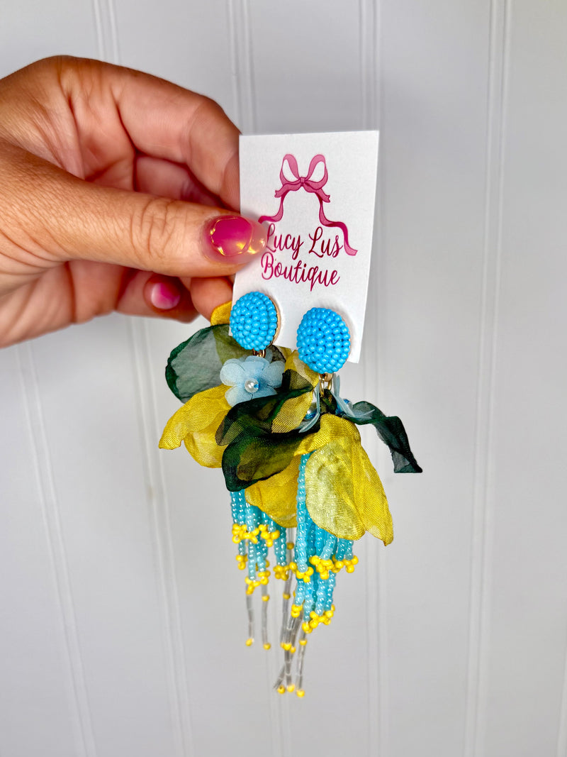 Island Blossom Earrings- Blue