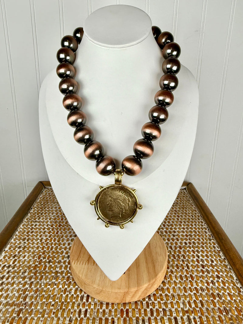 Yochi- Bronze Goddess Coin Necklace