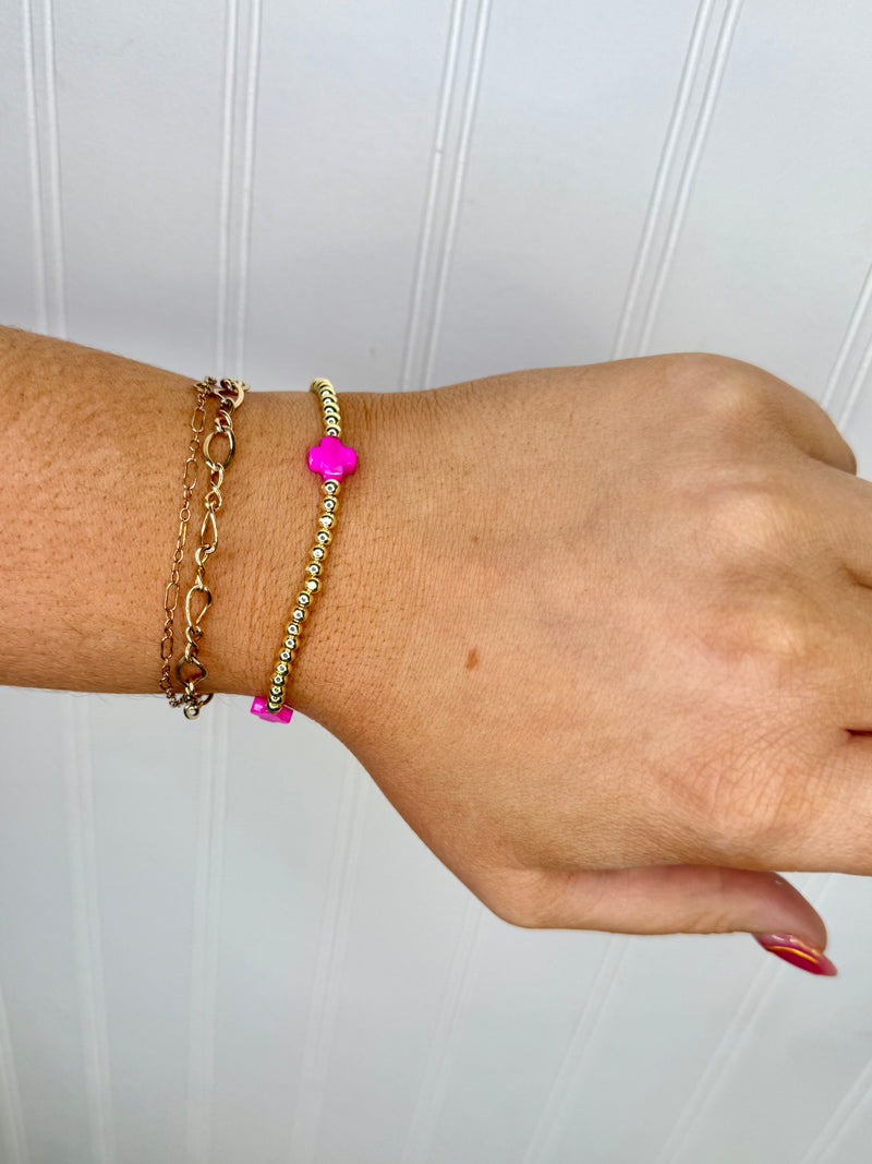 Sommer Gold Beaded Bracelet- Pink Cross