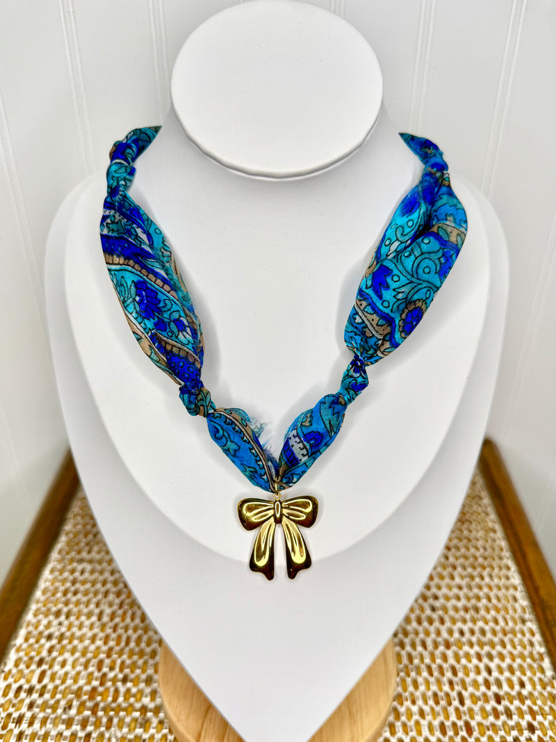 Hart Designs - Blues and Bows Scarf Necklace