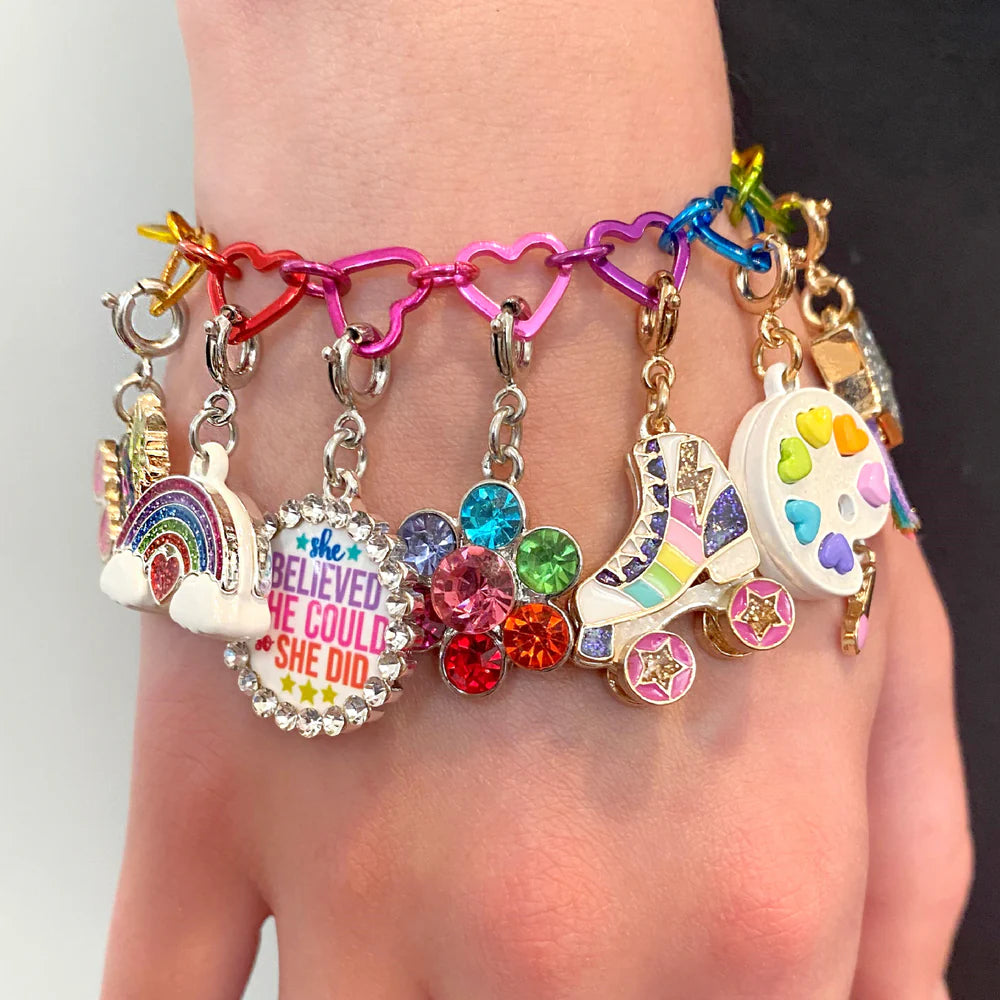 Charm It, Girls Charm Jewelry- Rainbow Heart Link Bracelet