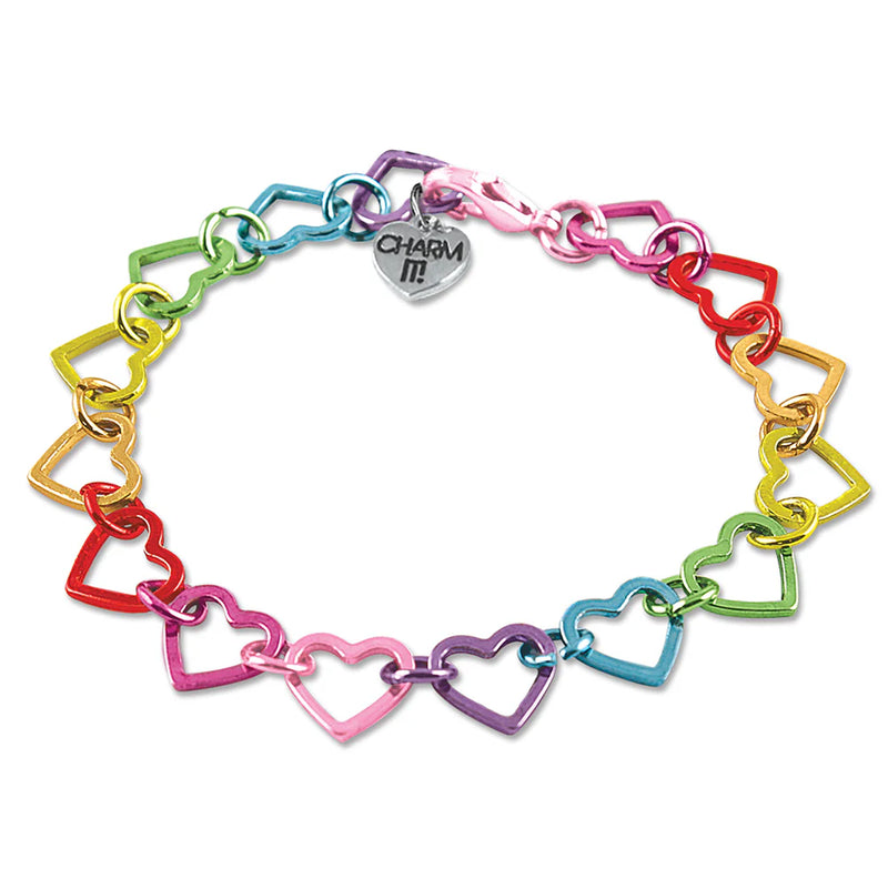 Charm It, Girls Charm Jewelry- Rainbow Heart Link Bracelet