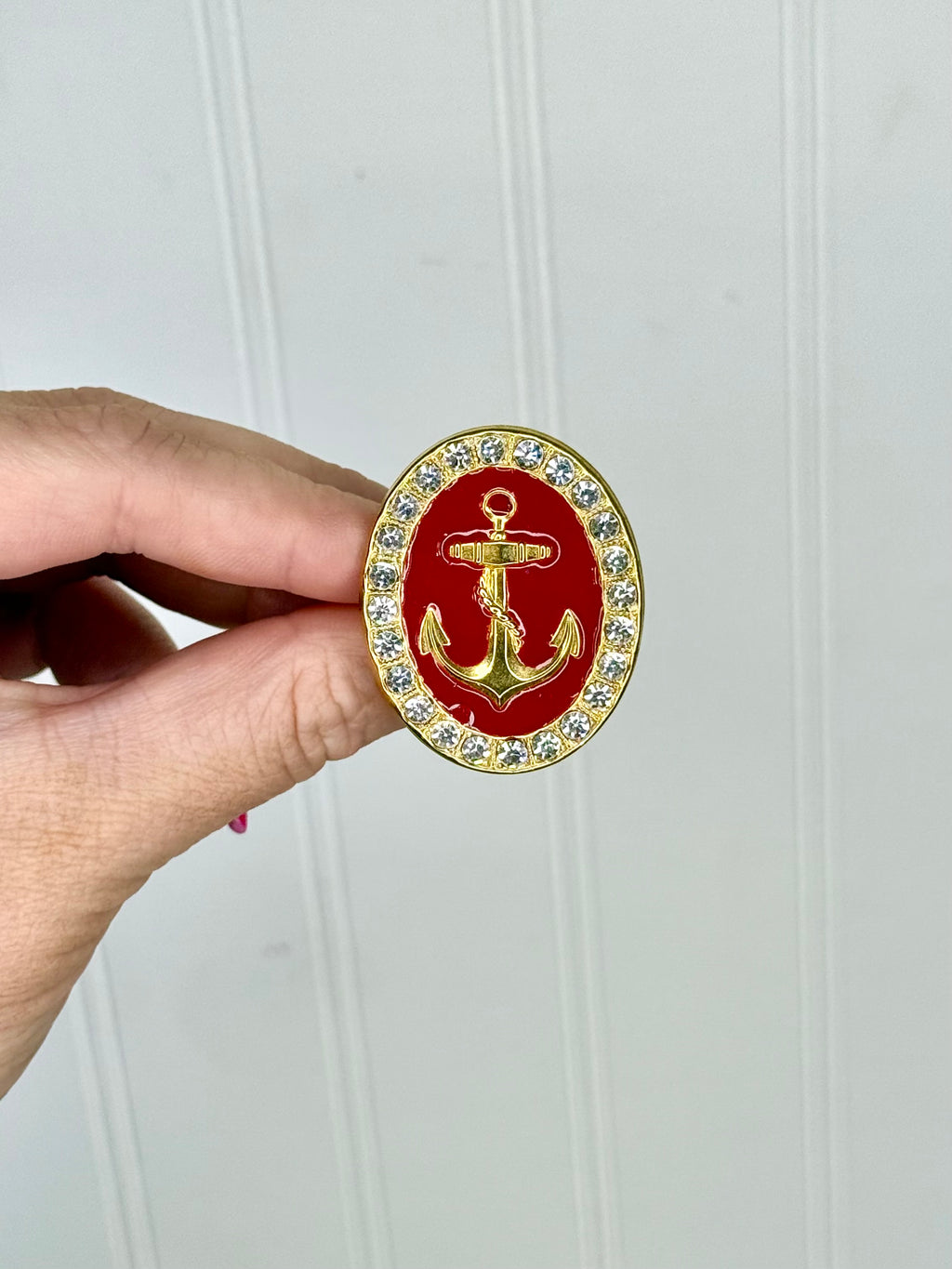 Yochi - Anchors Down Ring - Red/Rhinestone
