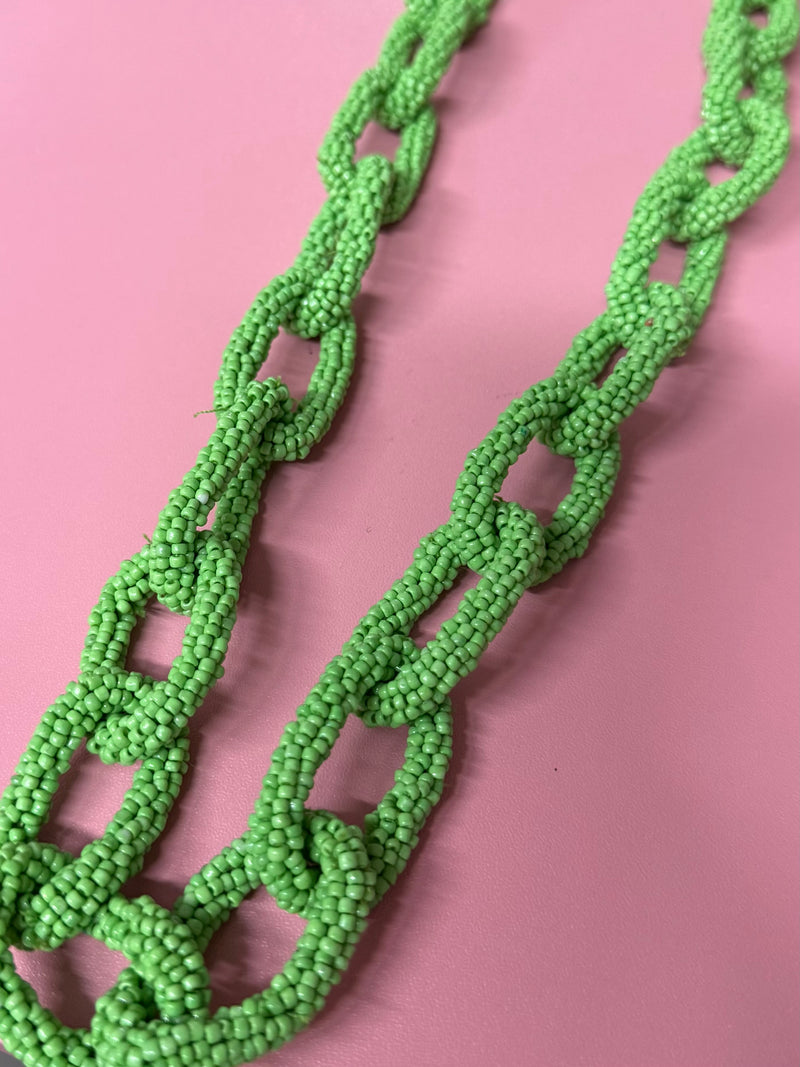 Green Beaded Link Necklace