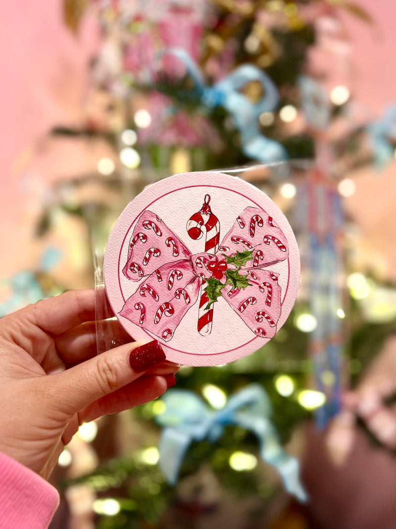 Rosanne Beck- Round Coaster- Christmas Bow with Candy Canes