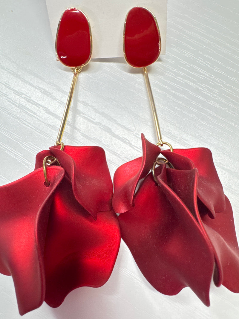 Metallic Red Flower Earrings