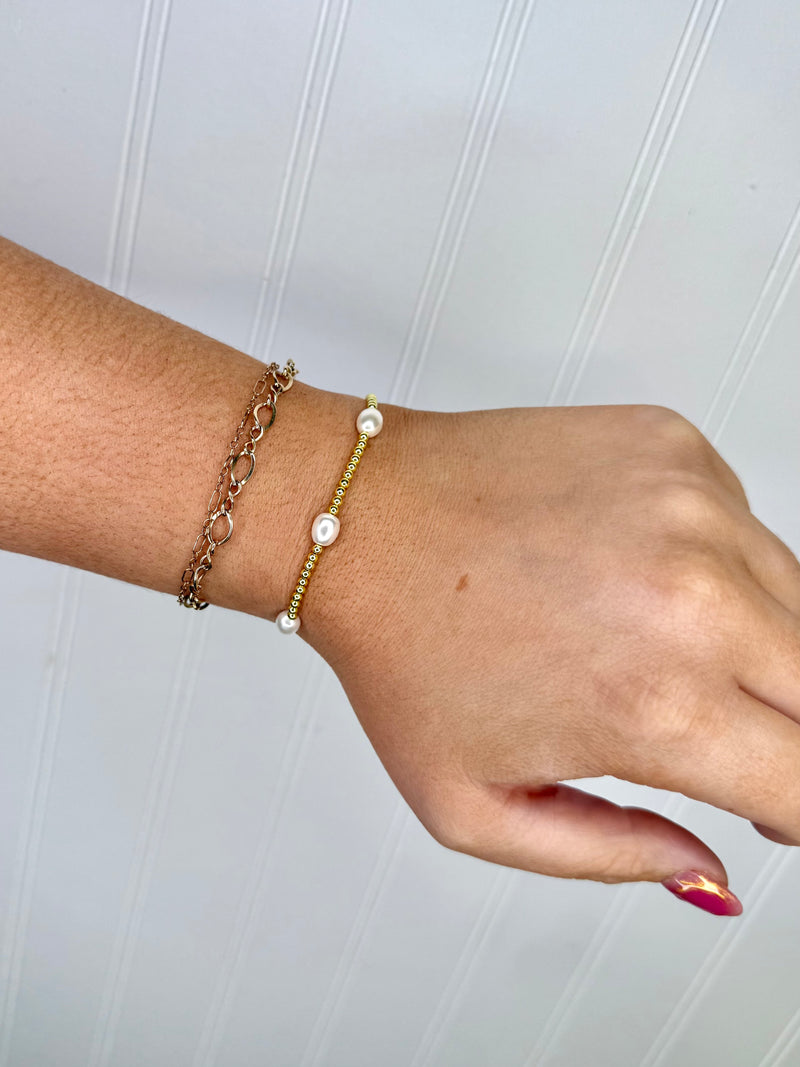 Sommer Gold Beaded Bracelet- Pearl