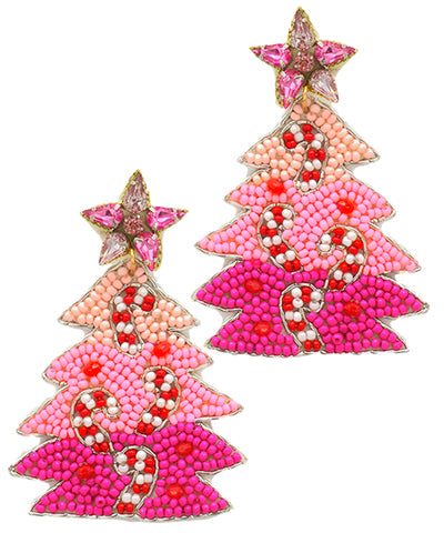 Hot Pink Christmas Tree Earrings