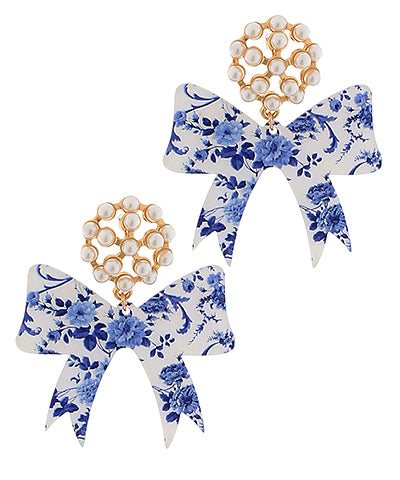 Baby Blues Floral Bow Earrings