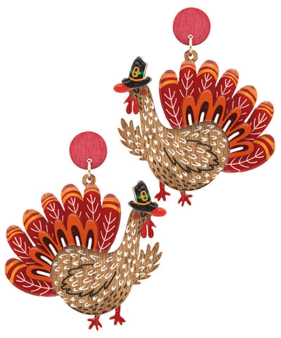 Thanksgiving Turkey Earrings- Red