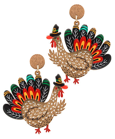 Thanksgiving Turkey Earrings- Black