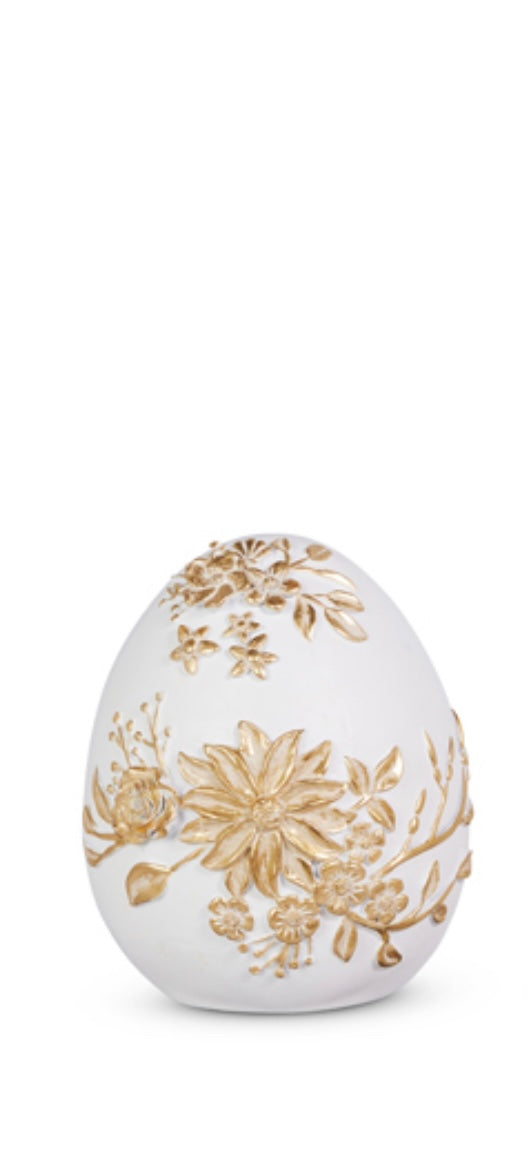 Raz - 6" White Floral Accent Egg
