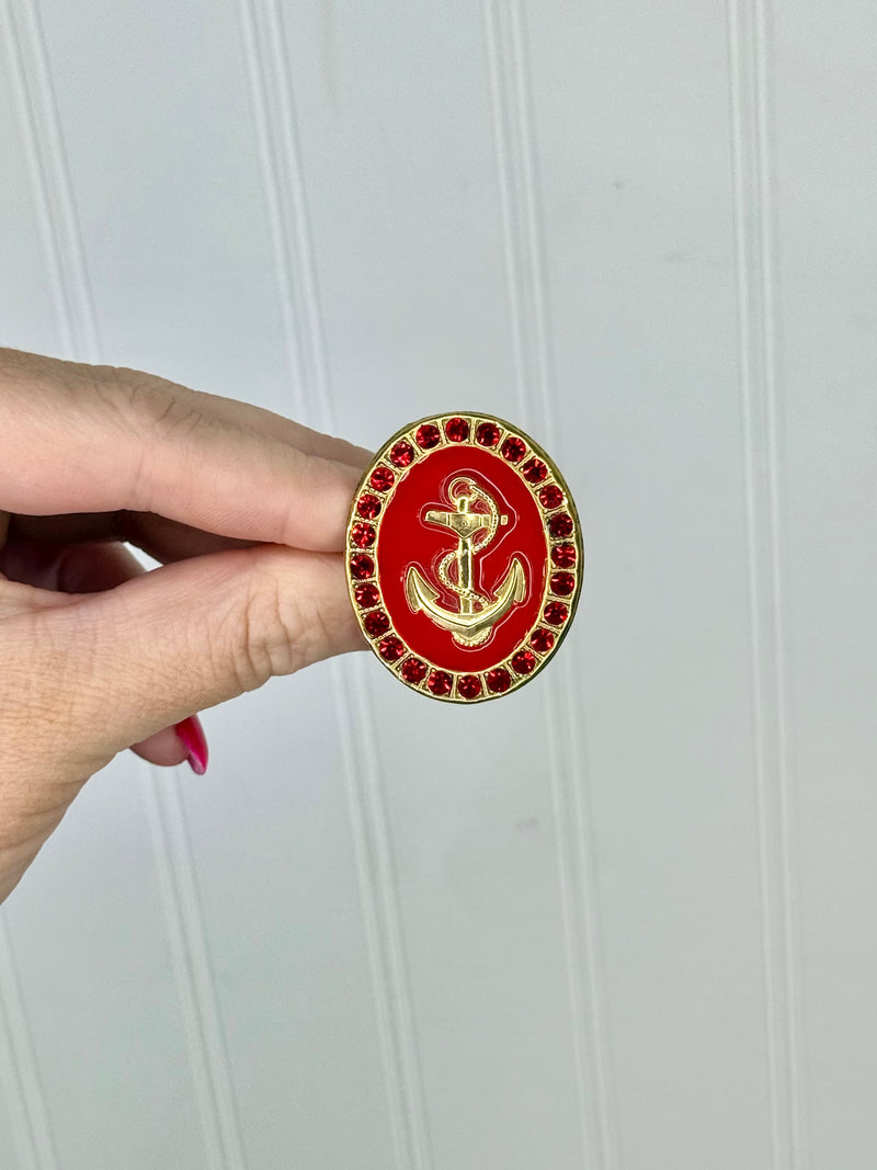 Yochi - Anchors Down Ring - Red/Red Stones