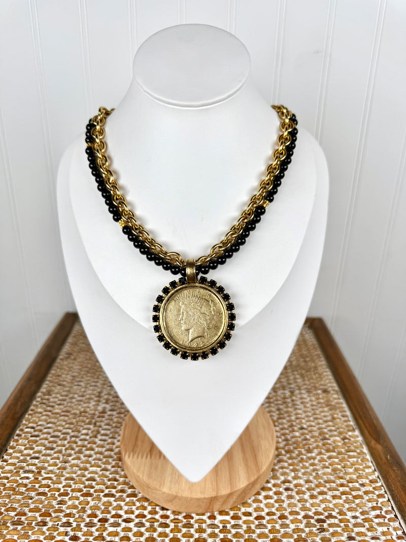 Yochi- Midnight Treasure Coin Necklace