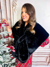 Faux Fur Keyhole Wrap- Black