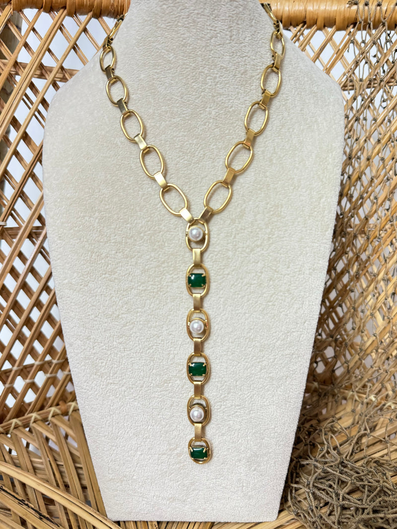 Yochi- Emerald Drop Chain Necklace