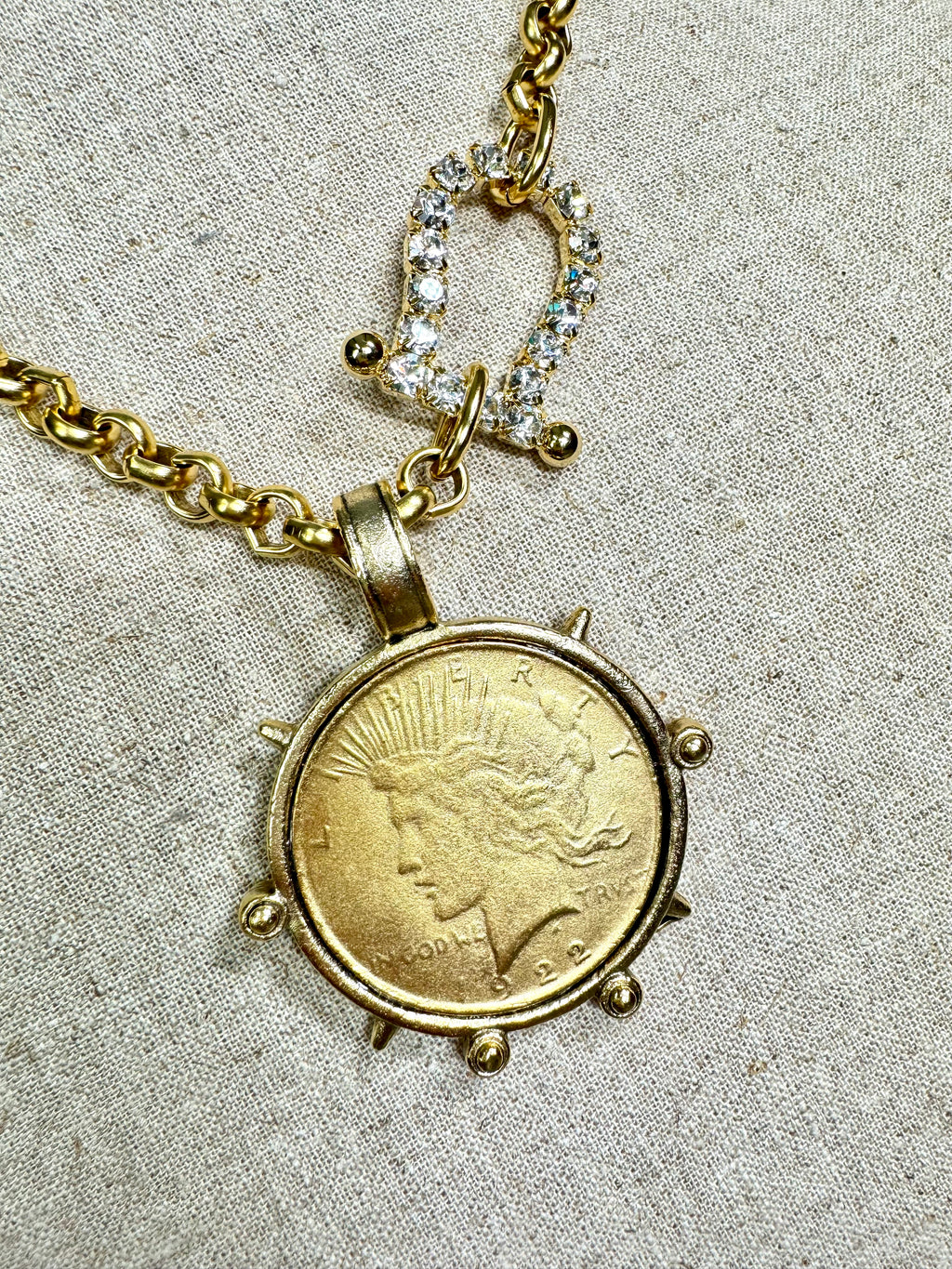 Yochi- Charlene Rhinestone Coin Necklace