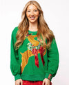 QOS-Green Rhinestone Rudolph Wearing A Wreath Sweatshirt